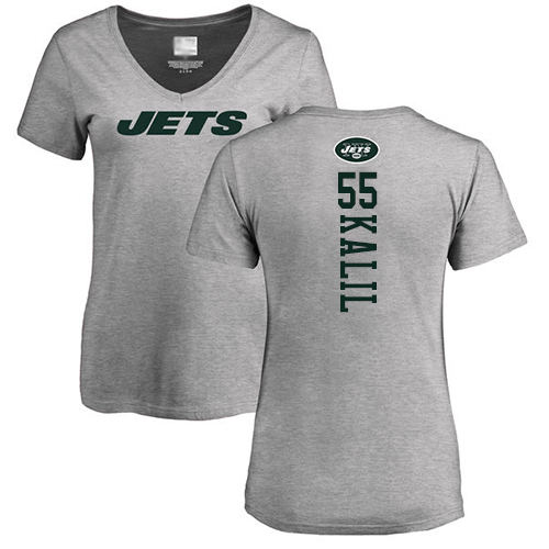 New York Jets Ash Women Ryan Kalil Backer NFL Football #55 T Shirt